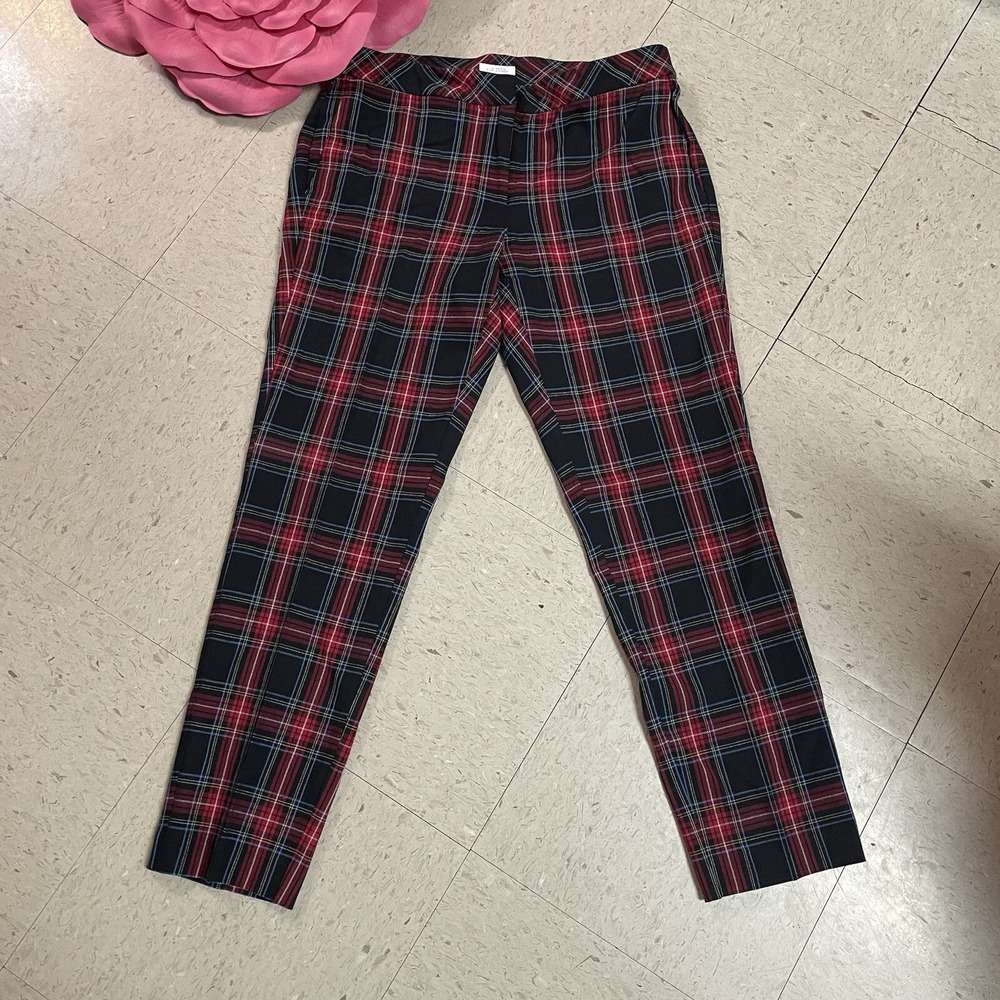 NWT J. JILL Premium Bi-Stretch Cropped Red Tartan Plaid Pants Sz 8 w/ Pockets